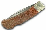 Pocket Knife with Fossil Dinosaur Bone Inlays & Base #370746-1
